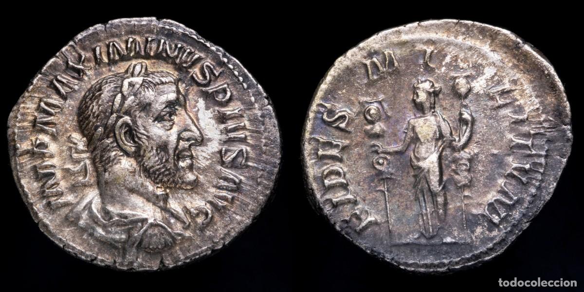 Monedas Imperio romano: Maximinus Thrax Denarius - FIDES MILITVM - 20 mm / 2,83 gr.
