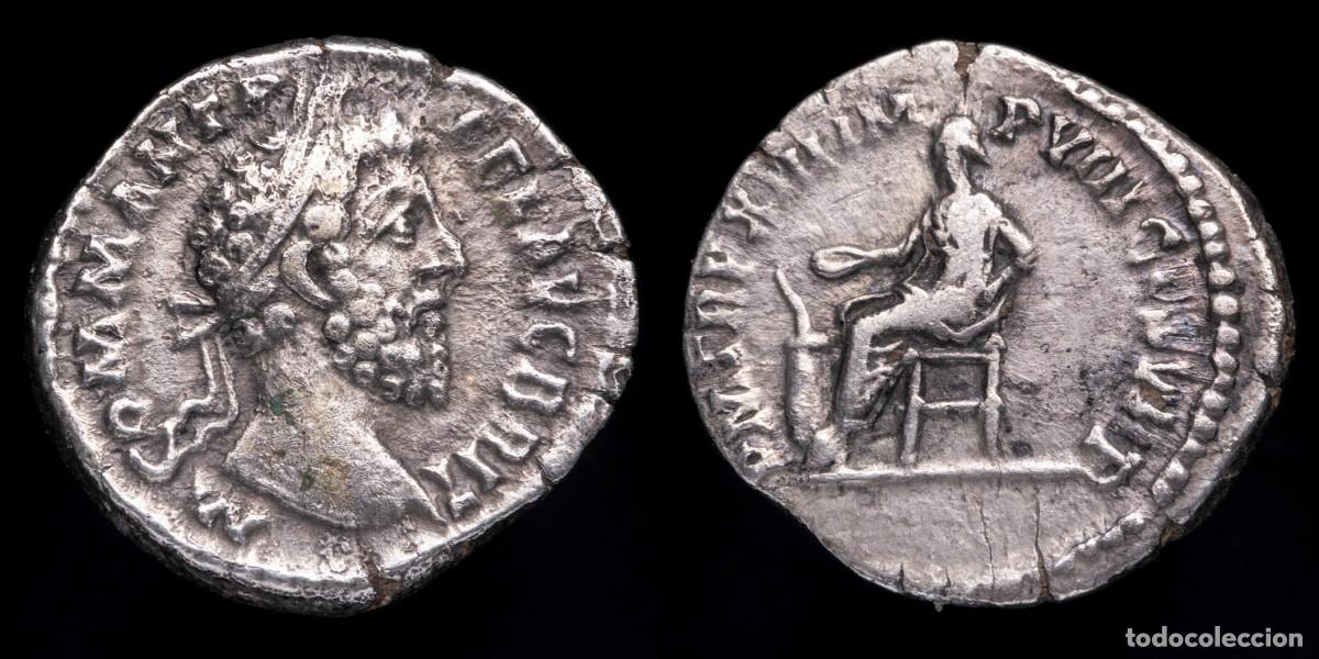 Monedas Imperio romano: Commodus Denarius - P M TR P XIII IMP VIII COS V P P - 19 mm / 3,12 gr.