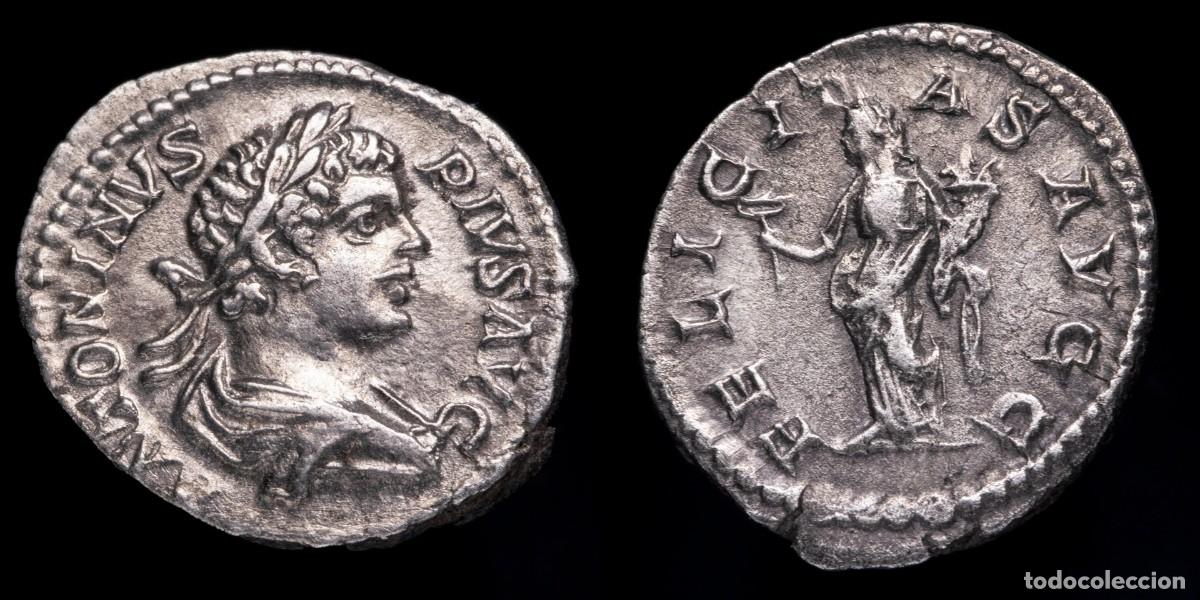 Monedas Imperio romano: Caracalla Denarius - FELICITAS AVGG - 18 mm / 3,41 gr.