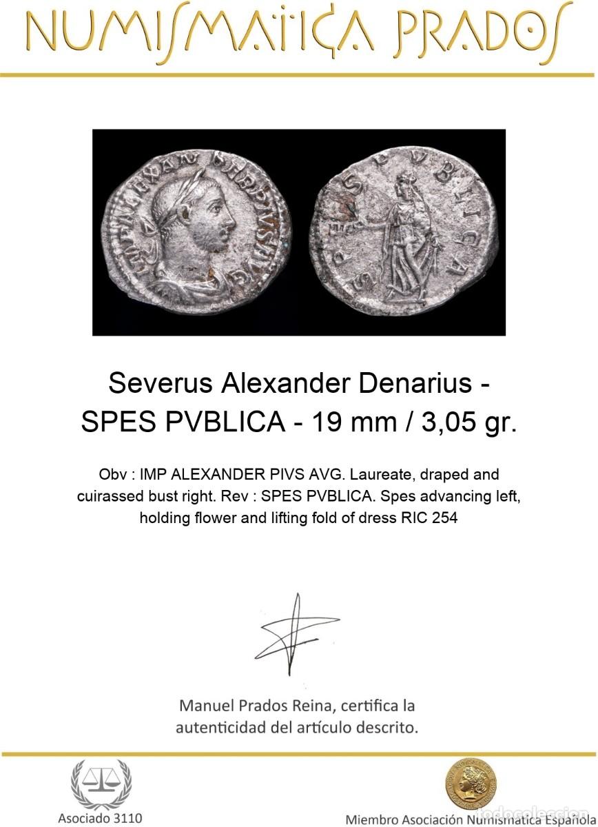 Monedas Imperio romano: Severus Alexander Denarius - SPES PVBLICA - 19 mm / 3,05 gr. - Foto 2