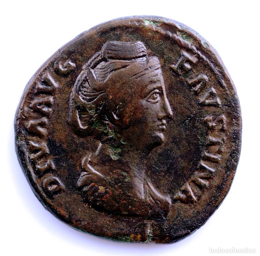 Monedas Imperio romano: SC. Roma-Faustina &rdquo;La mayor&rdquo;. Sestercio 141 d.C. Roma. MBC+/VF+ cobre 26,41 g.