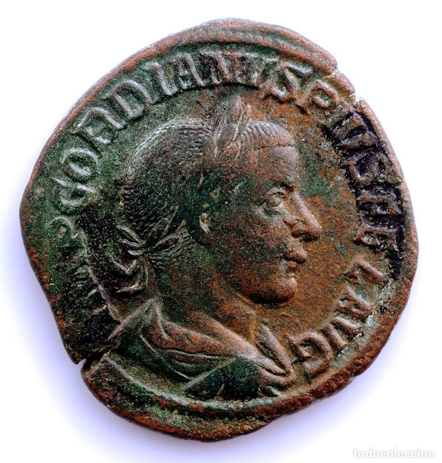 Monedas Imperio romano: SC-Roma. Gordiano III. Sestercio. 241-245 d. C. MBC+/VF+ Roma. Cobre 16,64 g.