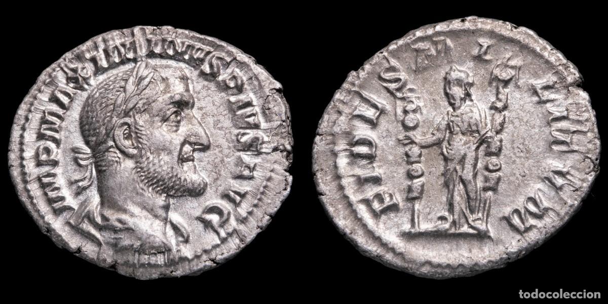 Monedas Imperio romano: Maximinus I Thrax Denarius - FIDES MILITVM - 20 mm / 2,90 gr.