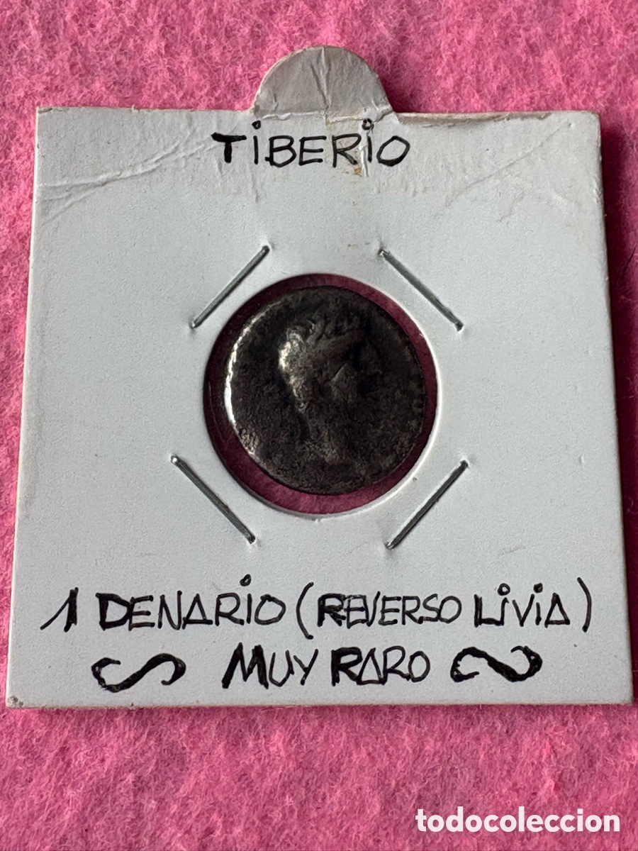 Monedas Imperio romano: Denario de Tiberio, moneda romana, Livia