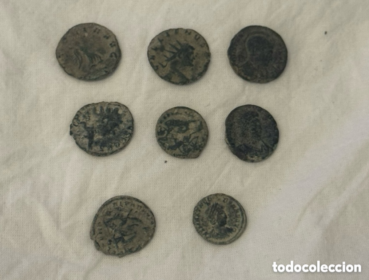 Monete Impero Romano: Lote 8 Monedas Romanas Antiguas de Bronce - Imperio Romano, siglos III-IV d.C.