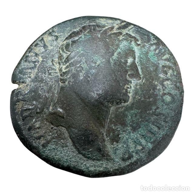 Monedas Imperio romano: Adriano (117-138 dC) Sestercio 27,5 gr. R/ Diana con arco y flechas SC P&aacute;tina verde MBC-/ Almost VF
