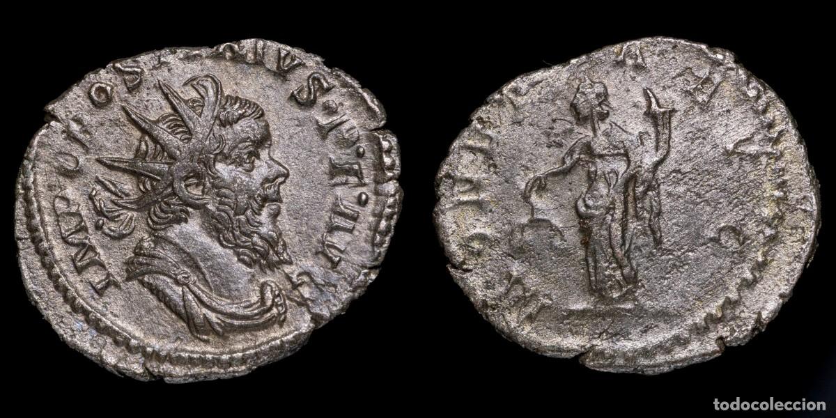 Monedas Imperio romano: Postumus Antoninianus - MONETA AVG, Trier - 23 mm / 3,34 gr.