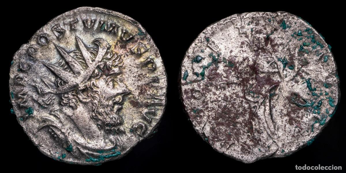 Monedas Imperio romano: Postumus Antoninianus - MONETA AVG, Trier - 20 mm / 3,13 gr.