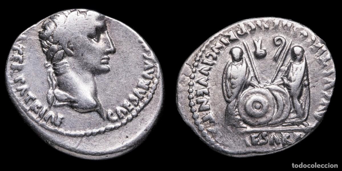 Monedas Imperio romano: Augustus Denarius - AVGVSTI F COS DESIG PRINC IVVENT CL CAESARES - 20 mm / 3,78 gr.
