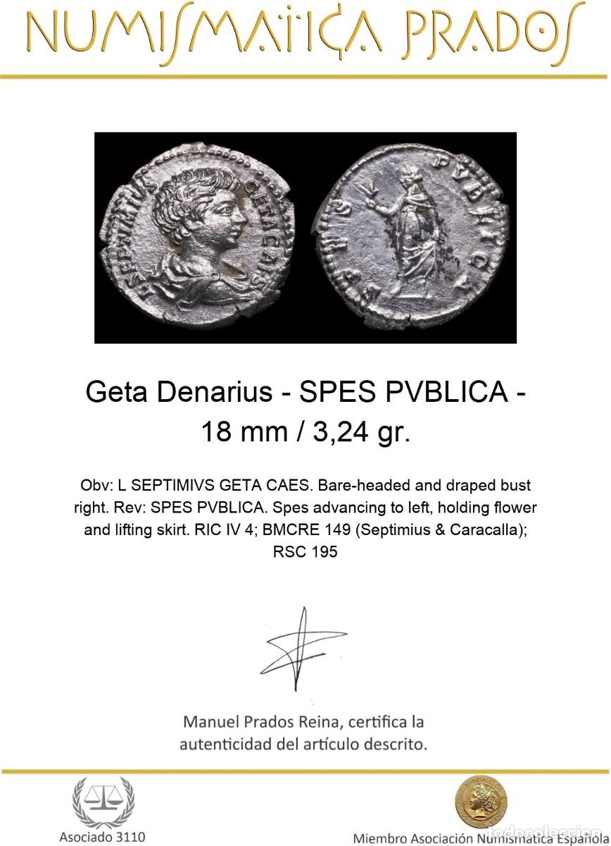 Monedas Imperio romano: Geta Denarius - SPES PVBLICA - 18 mm / 3,24 gr. - Foto 2