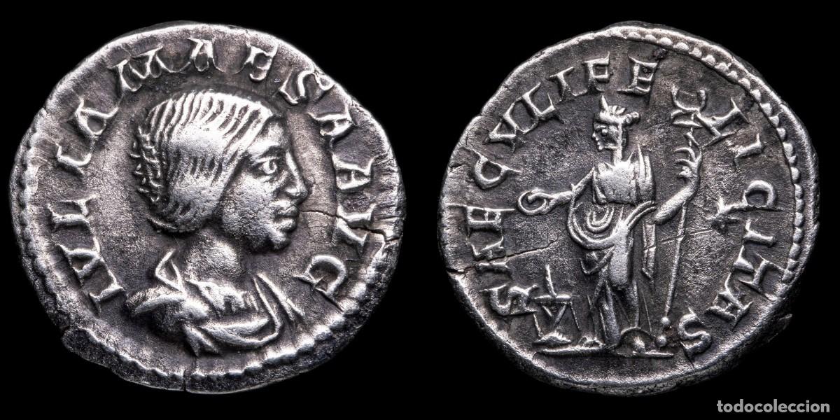 Monedas Imperio romano: Julia Maesa Denarius - SAECVLI FELICITAS - 19 mm / 2,78 gr.