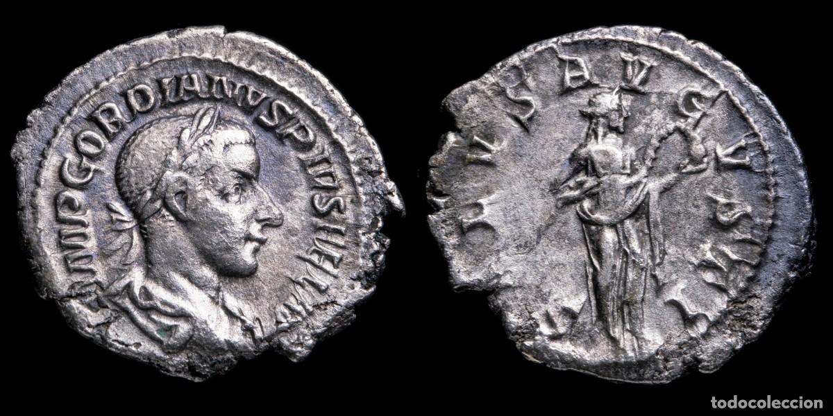 Monedas Imperio romano: Gordian III Denarius - SALVS AVGVSTI - 20 mm / 2,60 gr.