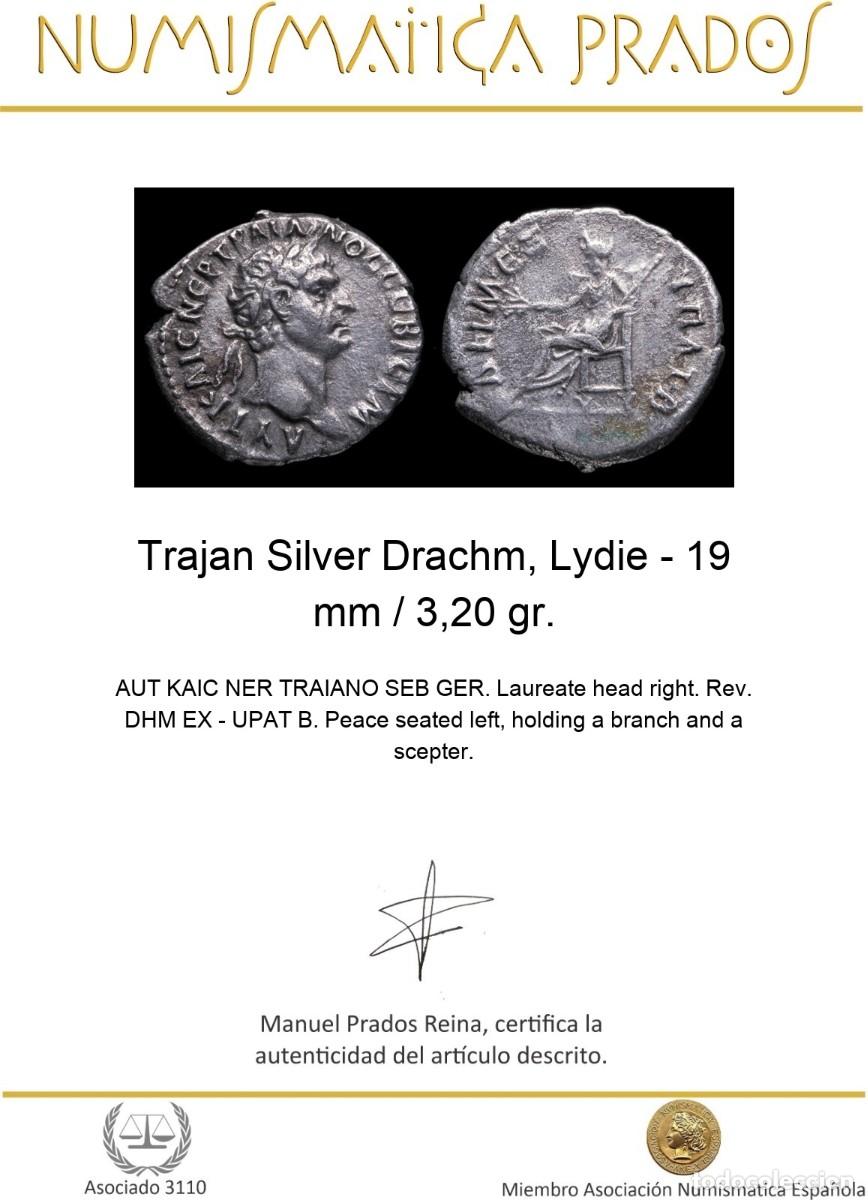 Monedas Imperio romano: Trajan Silver Drachm, Lydie - 19 mm / 3,20 gr. - Foto 2
