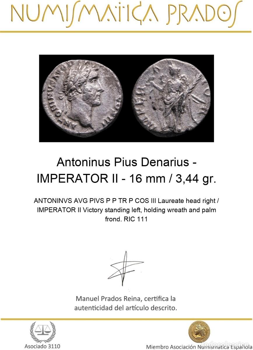 Monedas Imperio romano: Antoninus Pius Denarius - IMPERATOR II - 16 mm / 3,44 gr. - Foto 2