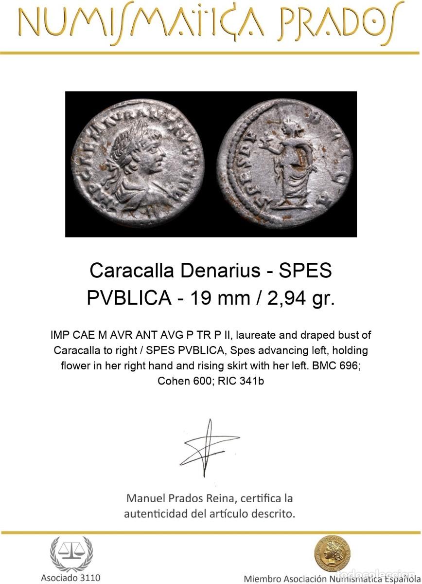Monedas Imperio romano: Caracalla Denarius - SPES PVBLICA - 19 mm / 2,94 gr. - Foto 2