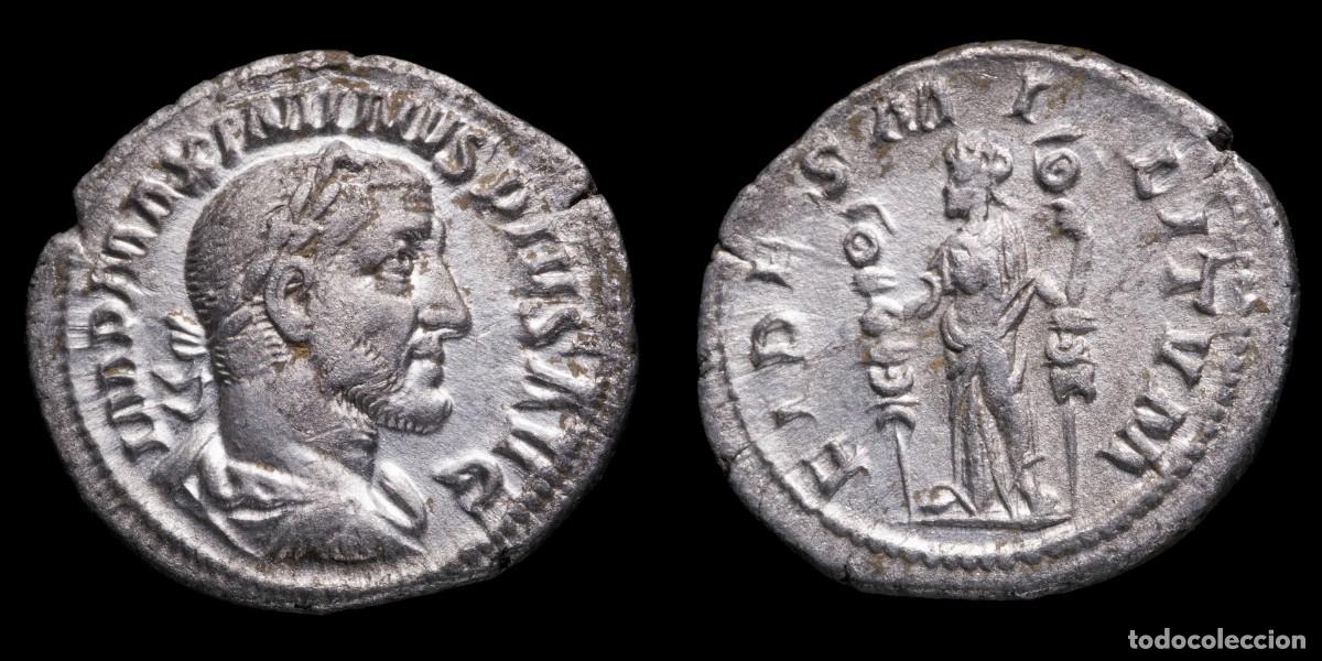 Monedas Imperio romano: Maximinus I Denarius - FIDES MILITVM - 20 mm / 2,87 gr.