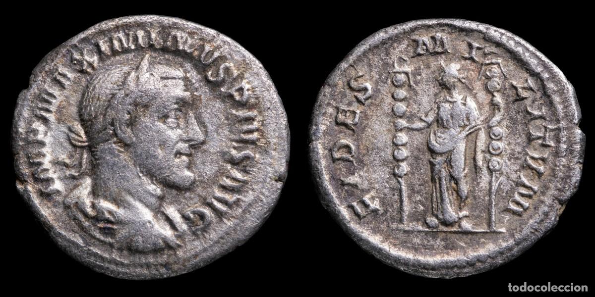 Monedas Imperio romano: Maximinus I Denarius - FIDES MILITVM - 20 mm / 3,16 gr