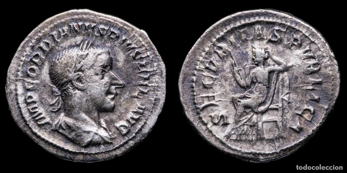 Monedas Imperio romano: Gordian III Denarius - SECVRITAS PVBLICA - 20 mm / 3,48 gr.