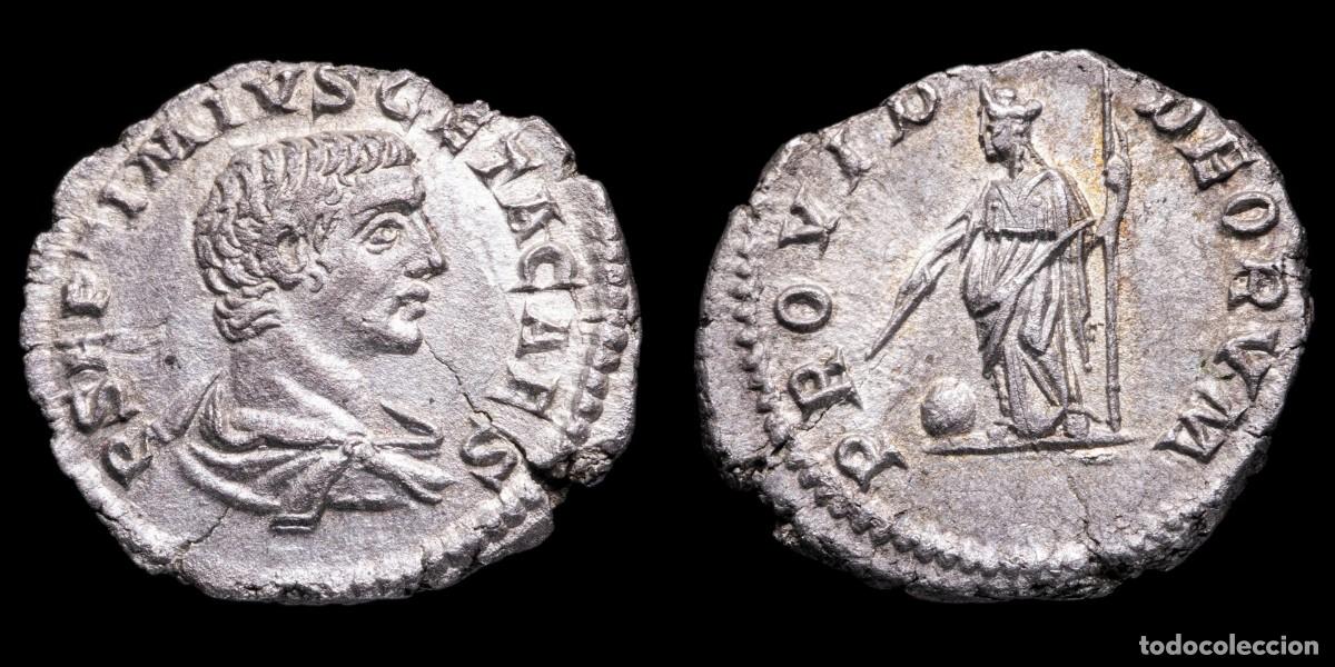Monnaies Empire Romain: Geta Denarius - PROVID DEORVM - 19 mm / 2,85 gr.