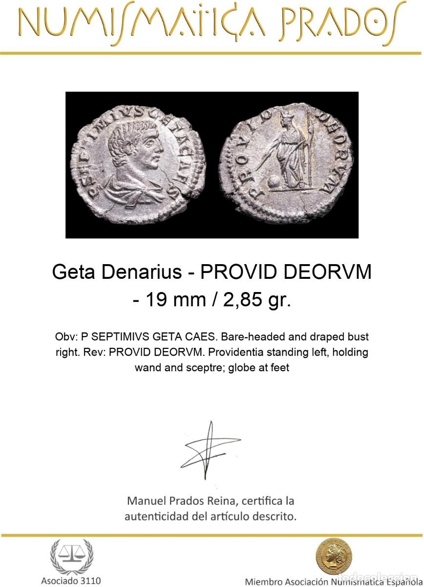 Monedas Imperio romano: Geta Denarius - PROVID DEORVM - 19 mm / 2,85 gr. - Foto 2