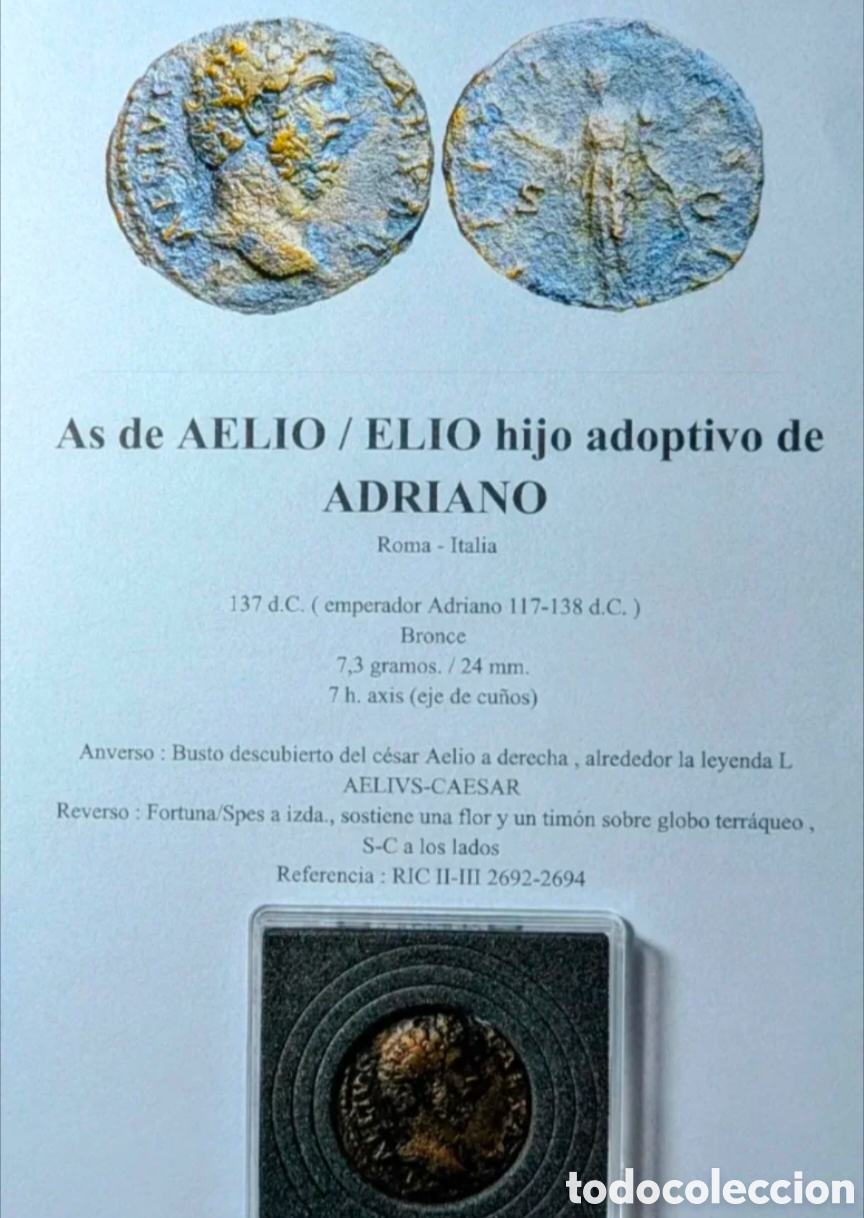 Monedas Imperio romano: As Aelio/Elio 137 d.C. - Foto 9