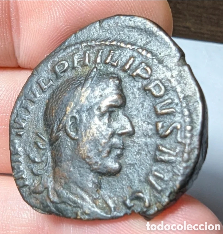 M&uuml;nzen R&ouml;misches Reich: Sestercio Filipo I 244-249 &rdquo;cospel faltado&rdquo;