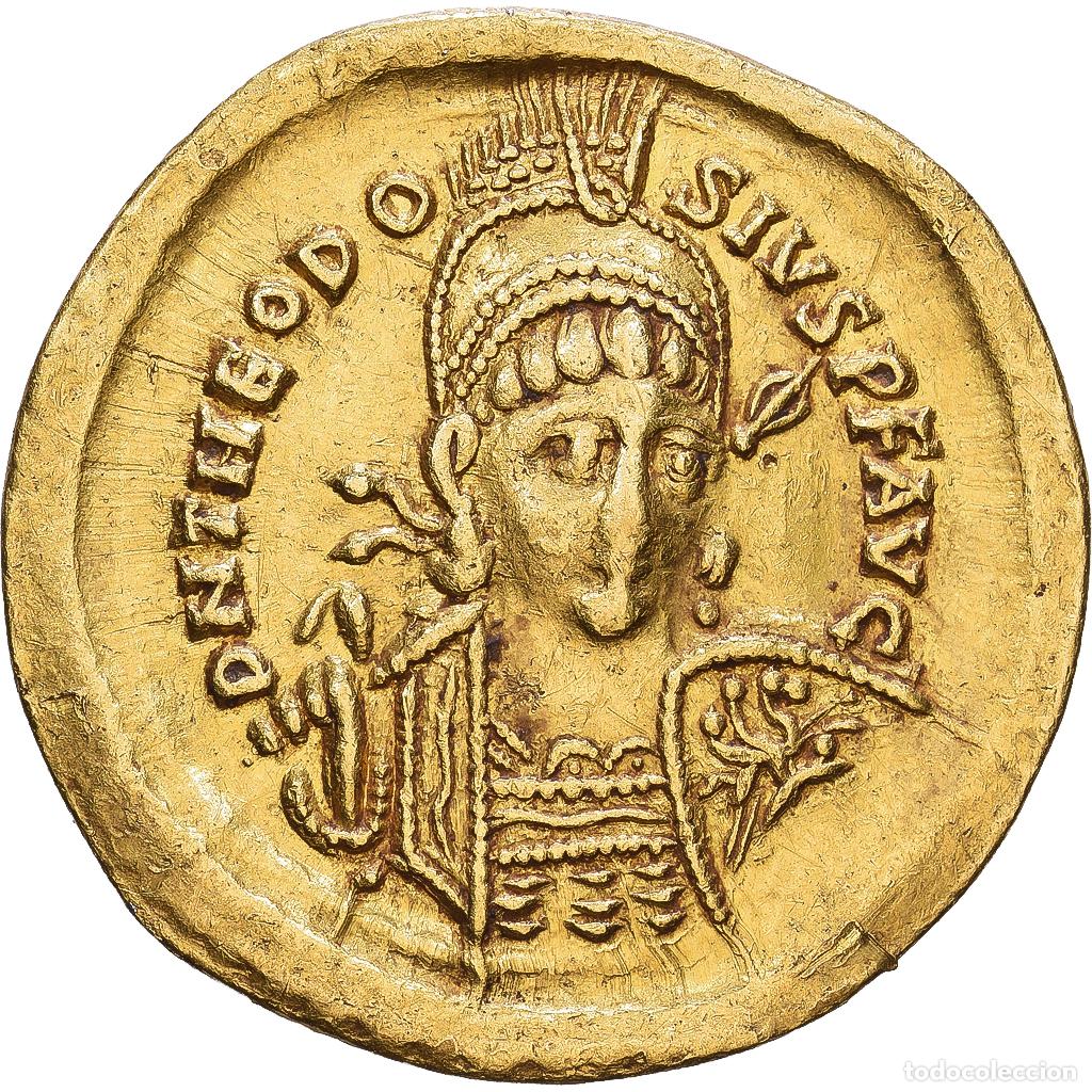 Monedas Imperio romano: [#1547606] Roman Empire, Theodosius II, Solidus, 424-425, Constantinople, Oro, MBC, RIC:232