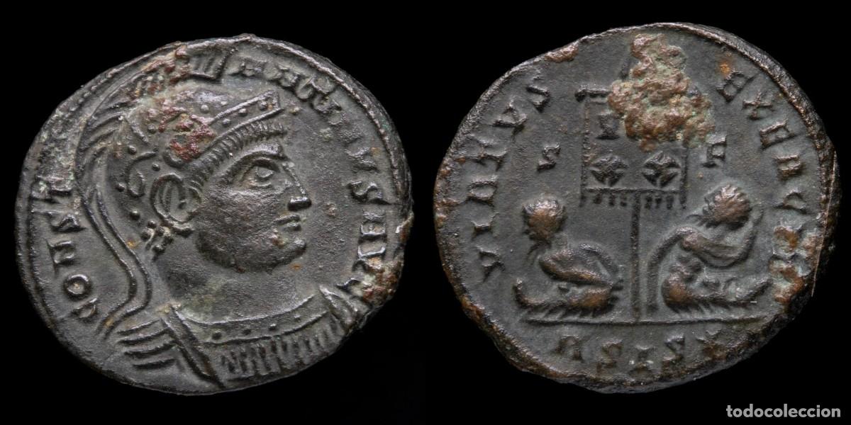 M&uuml;nzen R&ouml;misches Reich: Constantine I Follis - VIRTVS EXERCIT, Siscia - 19 mm / 2,62 gr.
