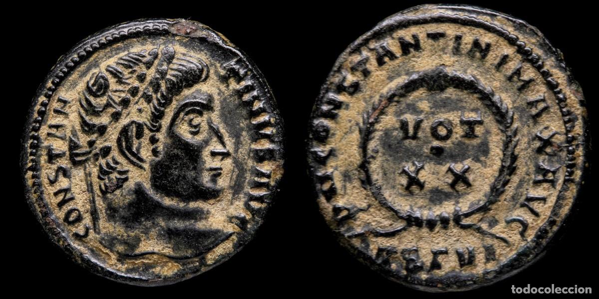 M&uuml;nzen R&ouml;misches Reich: Constantine I Follis - D N CONSTANTINI MAX AVG VOT XX, Thessalonic - 19 mm / 3,56 gr.