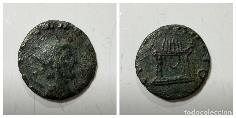 Monedas Imperio romano: MONEDA. RADIADO P&Oacute;STUMO DE CLAUDIO II. TIPO CONSECRATIO CON ALTAR EN REVERSO. CECA HISPANO.