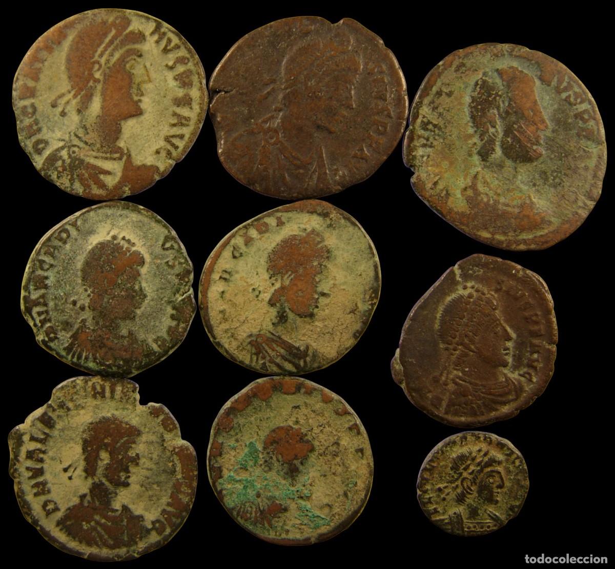 Monedas Imperio romano: Lote de 9 monedas romanas del Imperio Tard&iacute;o (1)