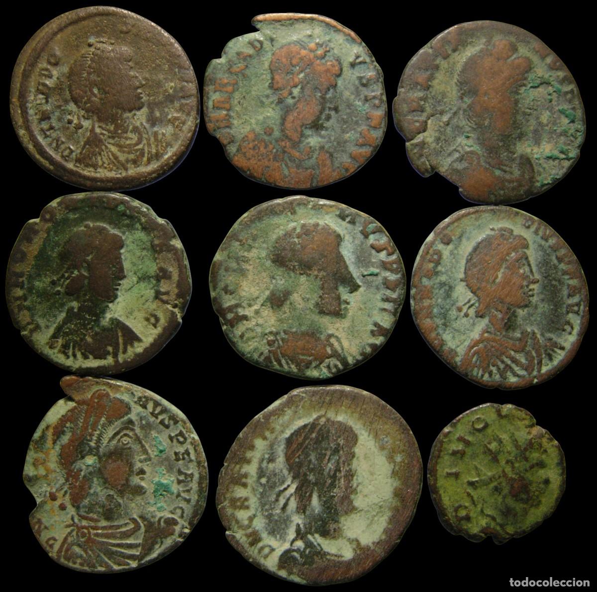 Monedas Imperio romano: Lote de 9 monedas romanas del Imperio Tard&iacute;o (2)