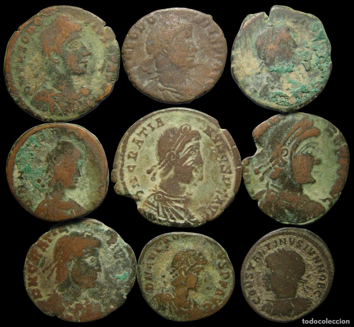 Monedas Imperio romano: Lote de 9 monedas romanas del Imperio Tard&iacute;o (3)