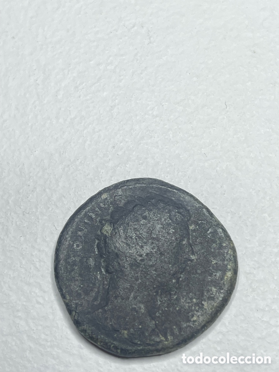 Monedas Imperio romano: Dupondio Antonino P&iacute;o Figura Sentada SC P&aacute;tina Negra 26.5 mm 12 g Moneda Romana Imperial⁠