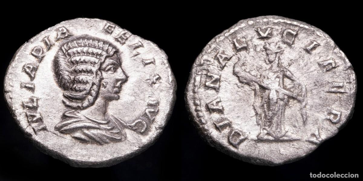 Monedas Imperio romano: Julia Domna Denarius - DIANA LVCIFERA - 21 mm / 1,85 gr.
