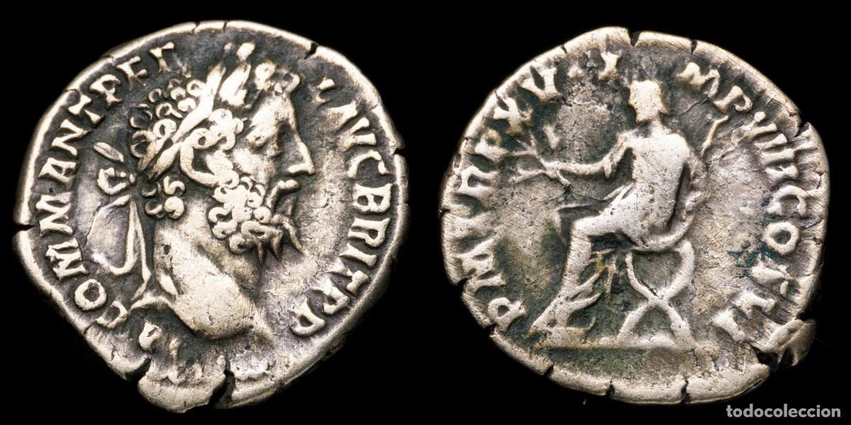 Monedas Imperio romano: Commodus Denarius - P M TR P XV IMP VIII COS VI - 19 mm / 2,60 gr.