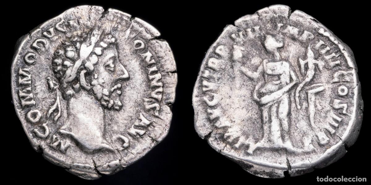 Monedas Imperio romano: Commodus Denarius - LIB AVG TR P VII IMP IIII COS III P P - 18 mm / 3,22 gr.