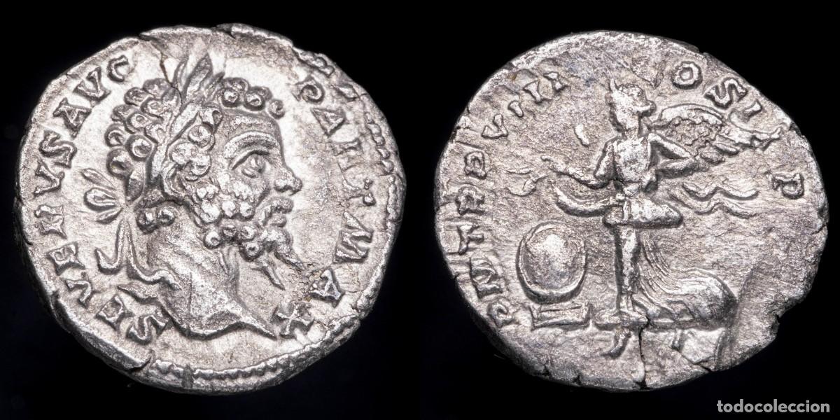 Monedas Imperio romano: Septimus Severus Denarius - P M TR P VIII COS II P P - 17 mm / 2,63 gr.