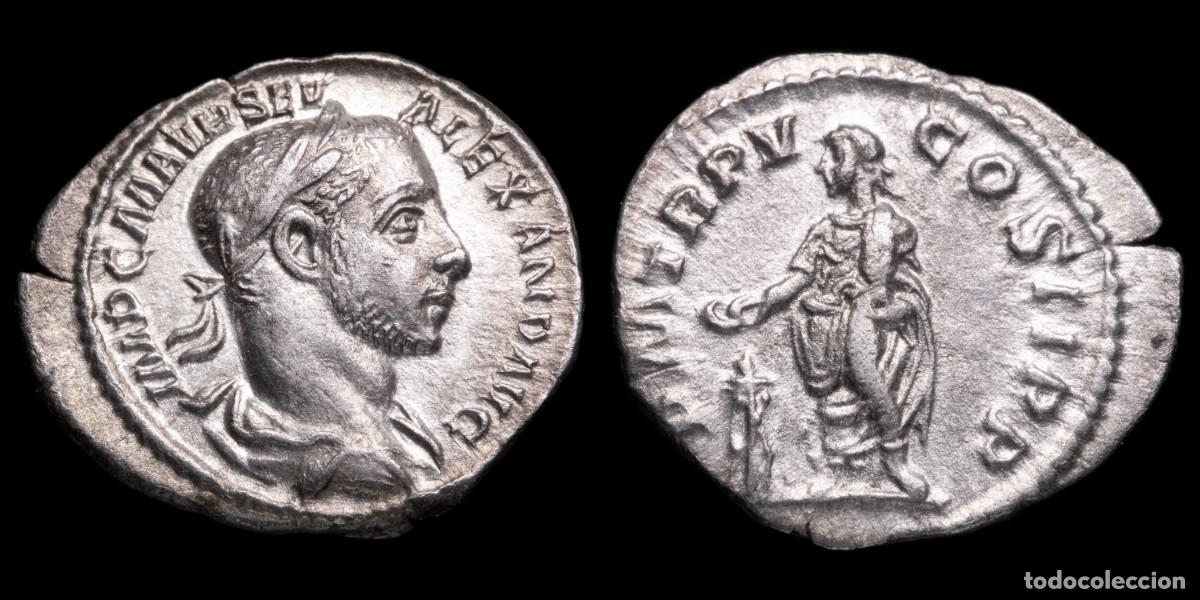 Monedas Imperio romano: Severus Alexander Denarius - P M TR P V COS II PP - 19 mm / 2,68 gr.
