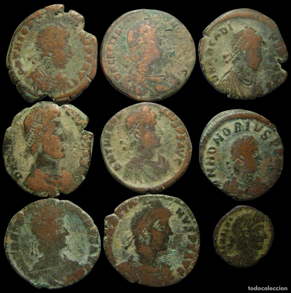 Monete Impero Romano: Lote de 9 monedas romanas del Imperio Tard&iacute;o