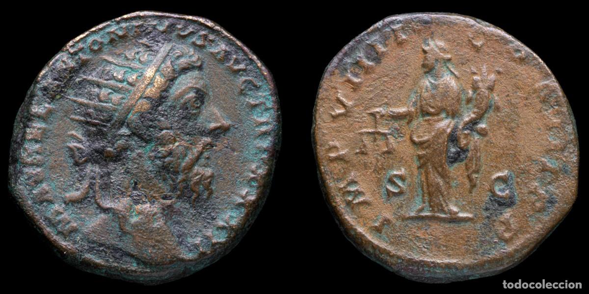 Monedas Imperio romano: Marcus Aurelius Dupondius - IMP VIIII COS III P P - 25 mm / 15,21 gr.