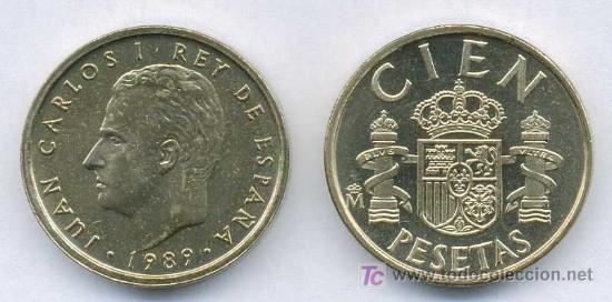 Monedas Juan Carlos I: Pareja 100 Pesetas 1989  S/C de CARTUCHO