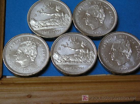 Monedas Juan Carlos I: **LOTE DE 5 MONEDAS  DE 100 PTAS (S.CIRCULAR) J. CARLOS I,---1869-2001---&iexcl;&iexcl;&iexcl; PRECIOSAS !!!