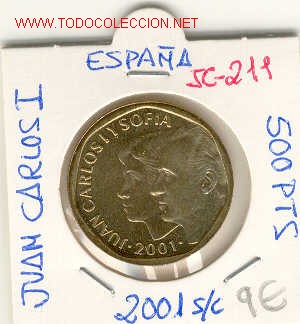 Monedas Juan Carlos I: 500 PTS 2001 S/C