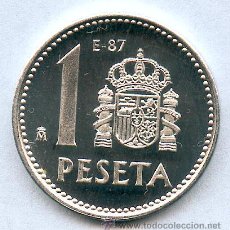 Monedas Juan Carlos I: E-87, ACUÑACION ESPECIAL. MONEDA DE 1 PESETA. SIN CIRCULAR, FLOR DE CUÑO, PROOF Y PERFECTA