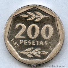 Monedas Juan Carlos I: E-87, ACUÑACION ESPECIAL. MONEDA DE 200 PESETAS. SIN CIRCULAR, FLOR DE CUÑO, PROOF Y PERFECTA