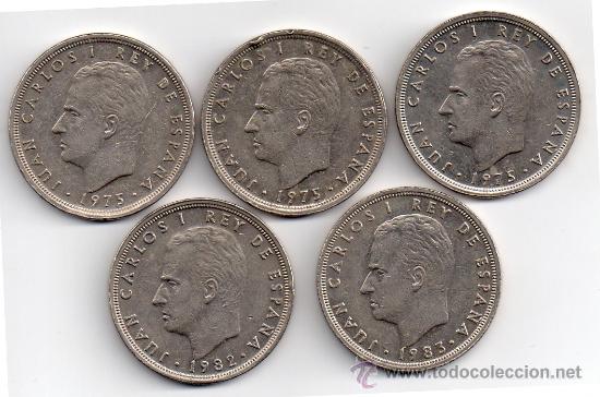 Coins Juan Carlos I: (LOTE 2) 5 MONEDAS DE 50 PESETAS, FECHAS DIFERENTES