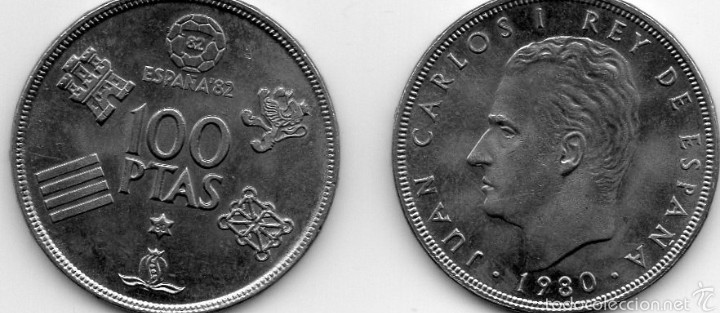 Coins Juan Carlos I: Tres moneda los Mundiales de F&uacute;tbol de 100 pesetas de 1980 *80 sin circular