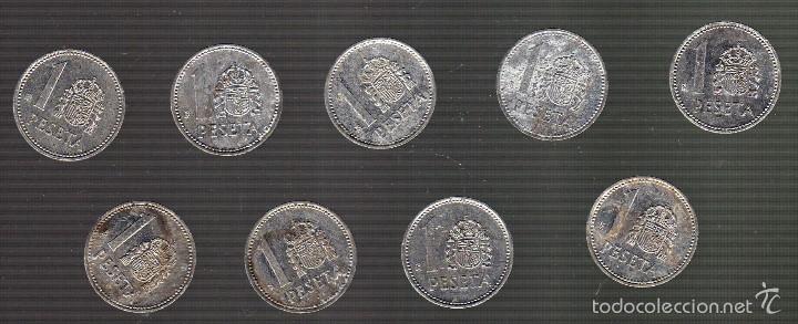 Moedas Juan Carlos I: LOTE DE 9 MONEDAS DE 1 PESETA DE ALUMINO &middot; 1986