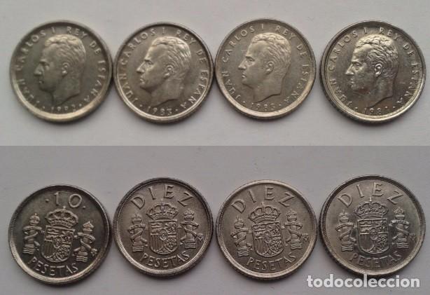Coins Juan Carlos I: LOTE 10 PESETAS 4 MONEDAS TODAS DIFERENTES 1983-84-85-92 MAGNIFICO ESTADO VER! R5316